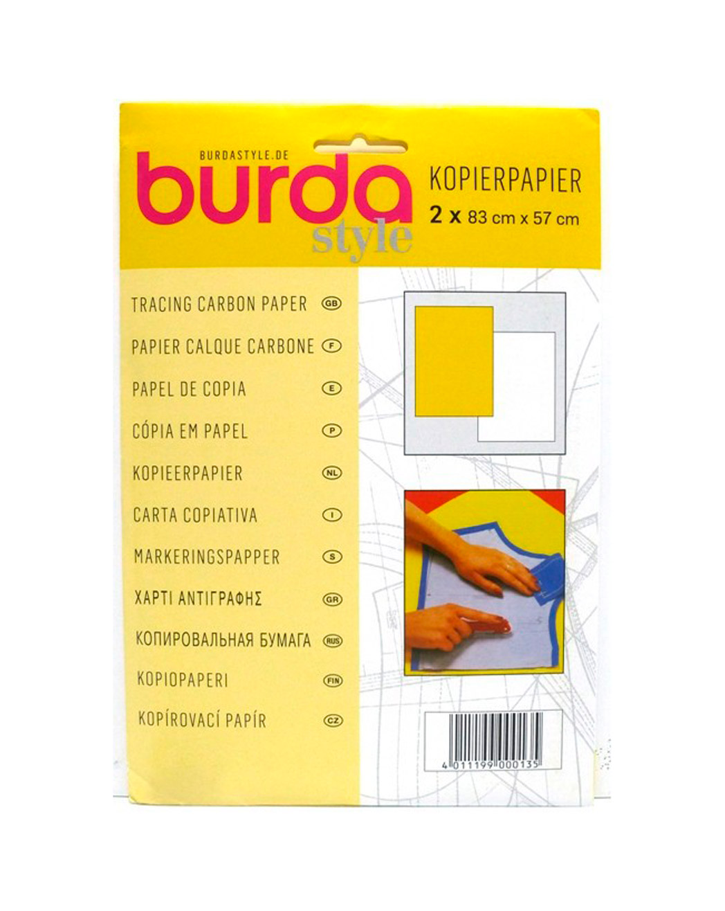 Mercería Online: Papel de calco Burda para tela amarillo/blanco